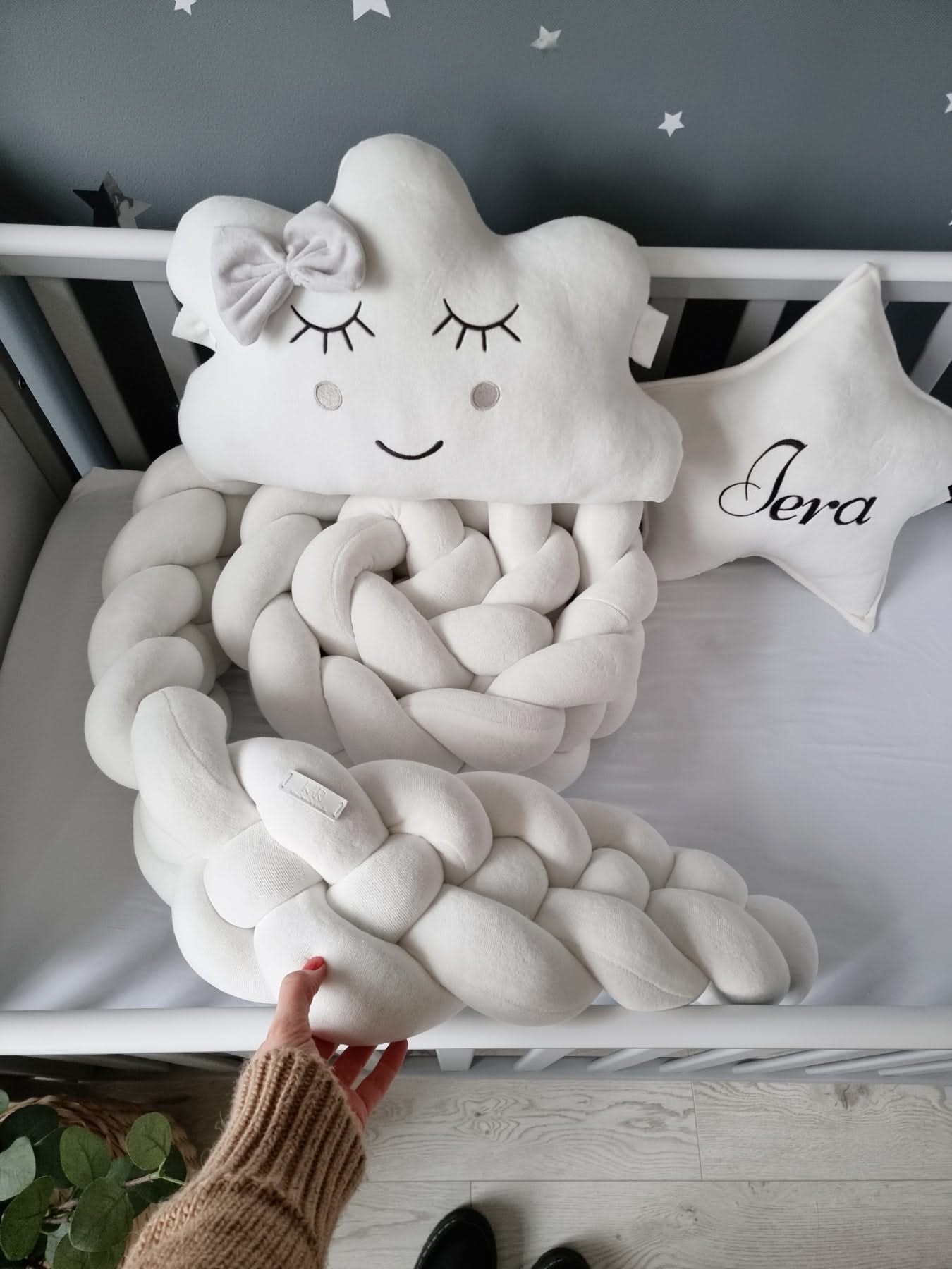 Canilc Handmade Cotton Velour Double Braided Nursery Rail Cover - 20 cm